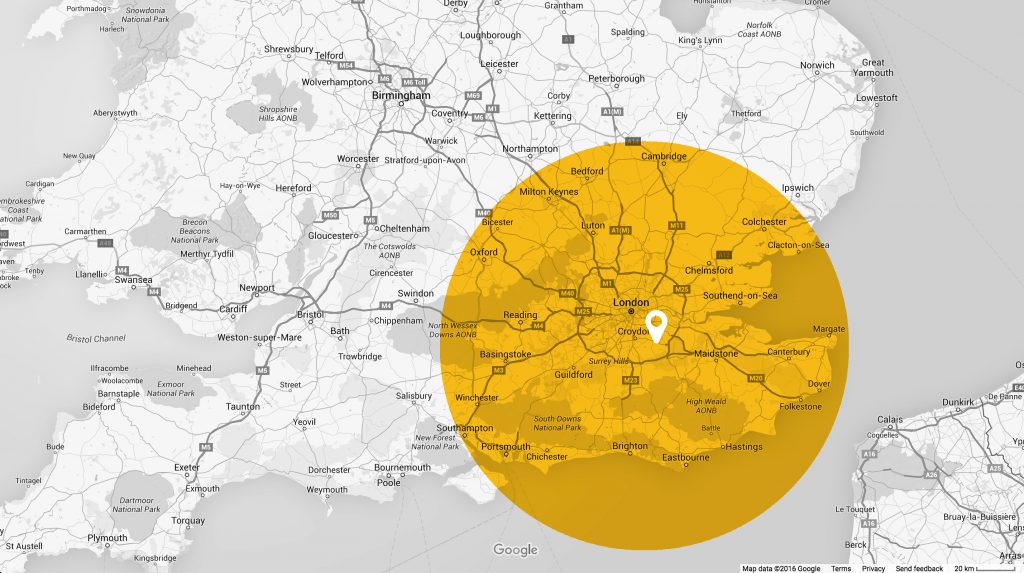 Map showing areas we cover in London, Surrey, Sussex and Kent