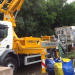 Side view of a concrete boom pump