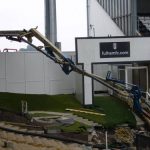 Concrete boom pump extended at Fulham FC