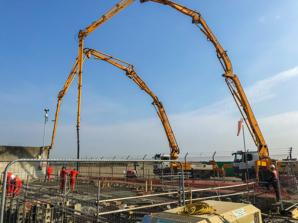 Damhead Creek two concrete boom pumps pouring