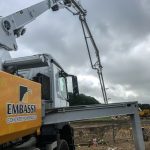 Schwing 28m pouring a reinforced Concrete basement slab in Mayfield East, Sussex